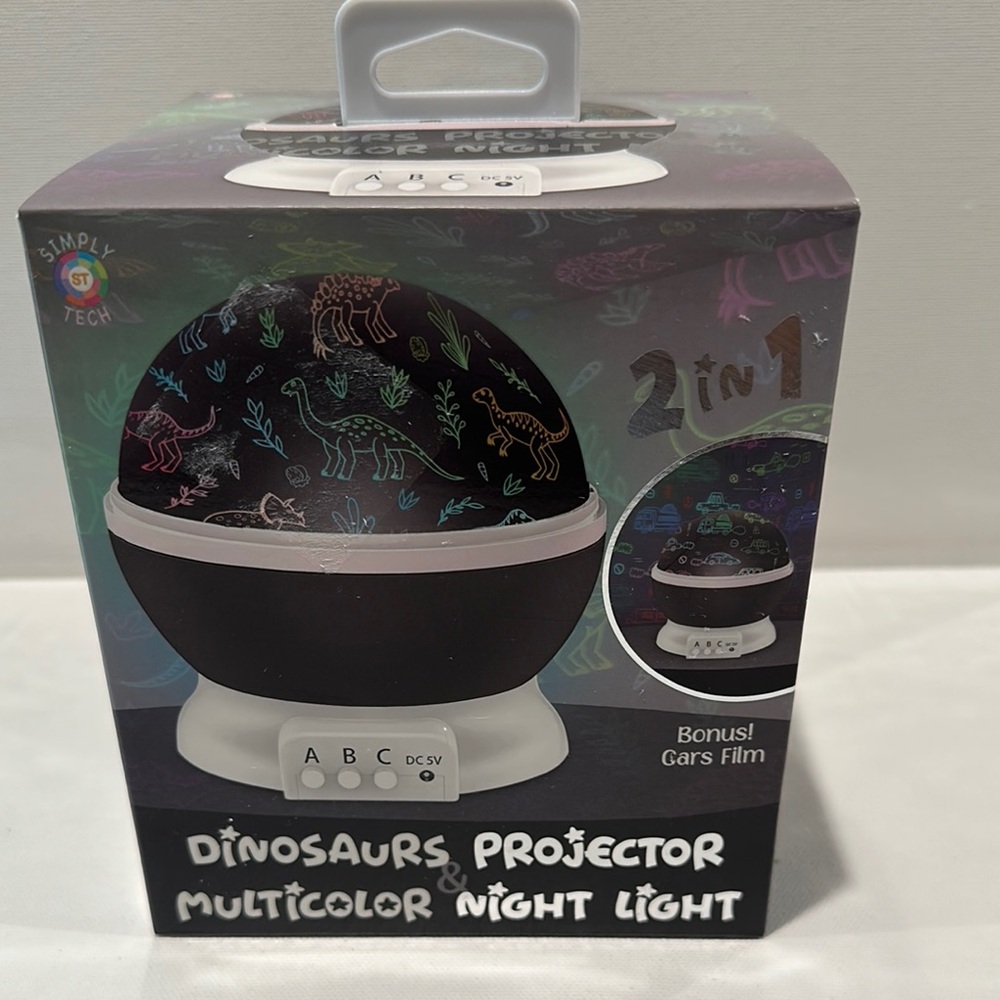 Dino-Proj-Cars Dinosaurs Projector & Multicolor Night Light with USB/Battery.